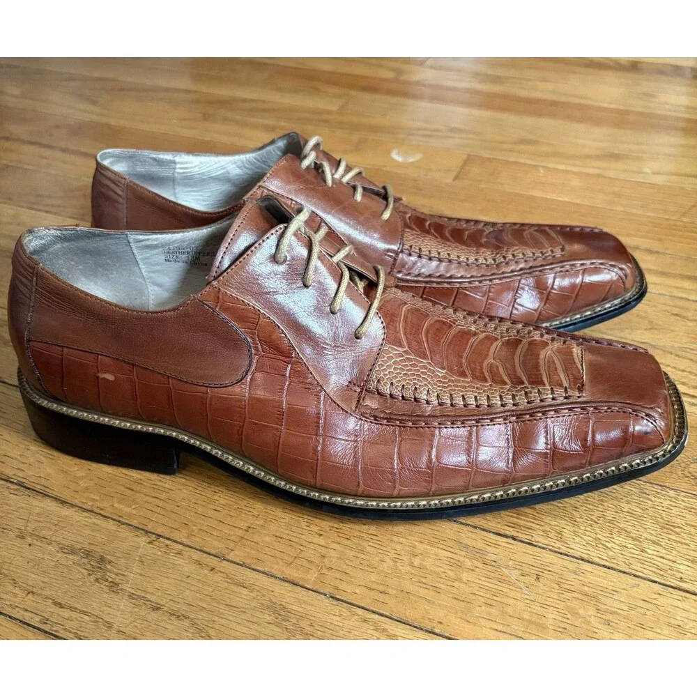 Vintage Stacy Adams Men’s Size 13 Brown Textured Croc Print Oxfords Dress Shoes